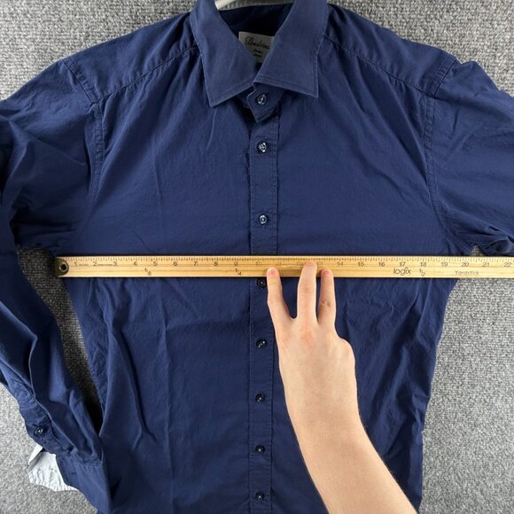 Stenstroms Cotton Slimline Romania 15.75 Blue Mens Shirt Button Up Solid Spread - Picture 5 of 15